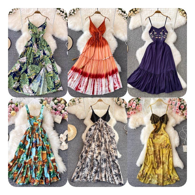 2024 Summer Women's Floral Short Sleeve Long Collision Color Sweater Knitted Casual Dress
