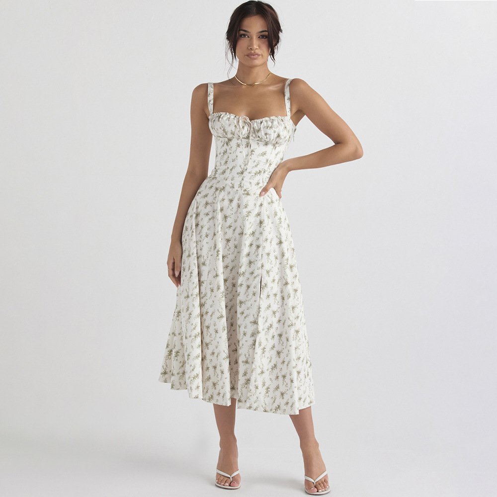 Ocstrade 2024 New Arrival US Size Summer Slip Floral Dress Backless Sleeveless Slit Midi A Line Dress Women Slim Fit Casual Dres