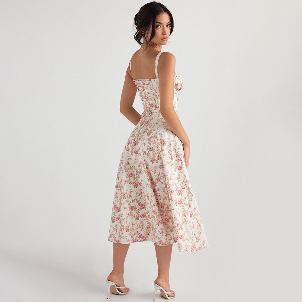 Ocstrade 2024 New Arrival US Size Summer Slip Floral Dress Backless Sleeveless Slit Midi A Line Dress Women Slim Fit Casual Dres