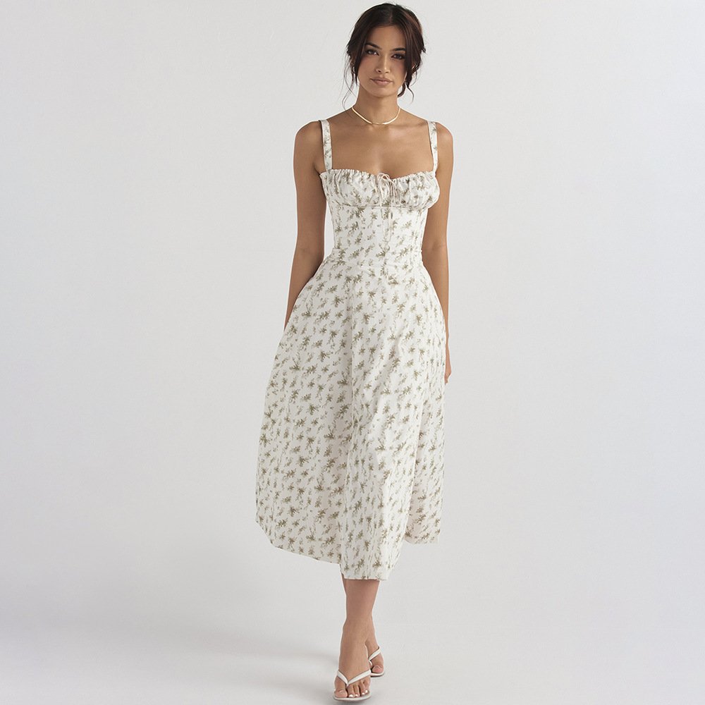 Ocstrade 2024 New Arrival US Size Summer Slip Floral Dress Backless Sleeveless Slit Midi A Line Dress Women Slim Fit Casual Dres