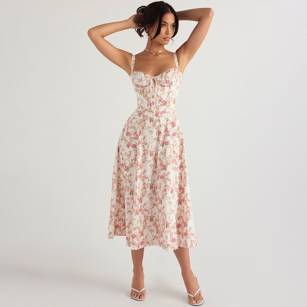 Ocstrade 2024 New Arrival US Size Summer Slip Floral Dress Backless Sleeveless Slit Midi A Line Dress Women Slim Fit Casual Dres