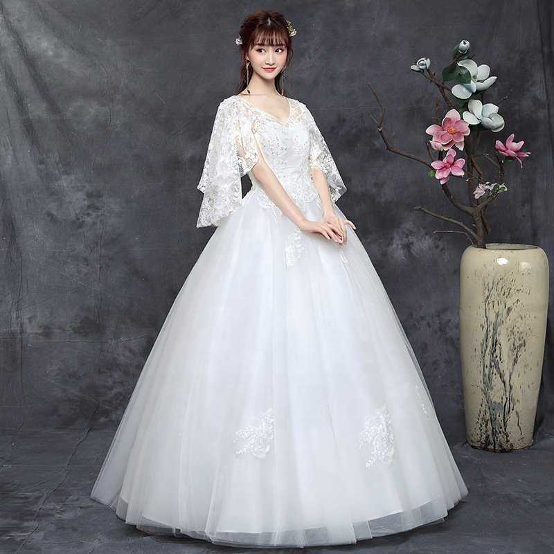 2022 Autumn And Winter New Plus- size Female Wedding Dress One Word Shoulder Length Dress Weddings Dresses For Women