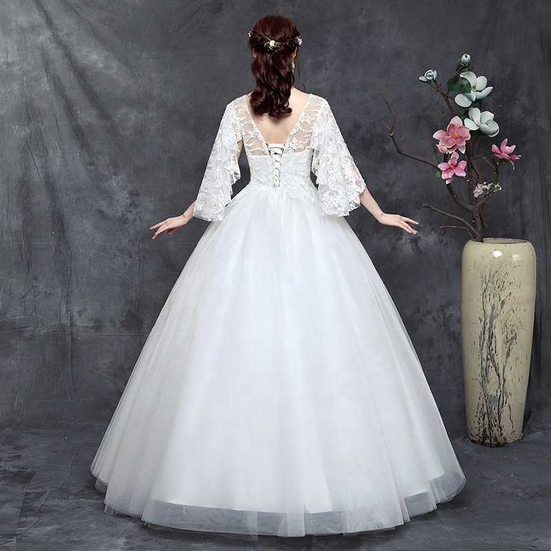 2022 Autumn And Winter New Plus- size Female Wedding Dress One Word Shoulder Length Dress Weddings Dresses For Women