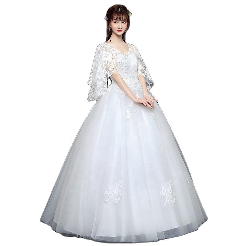 2022 Autumn And Winter New Plus- size Female Wedding Dress One Word Shoulder Length Dress Weddings Dresses For Women
