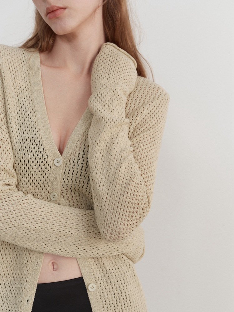 New Design Beach Hollow Long Sleeve Single Breasted V-Neck Sexy Knit Sweater Cardigan Dress Long 2024 Spring Slim Casual Dress
