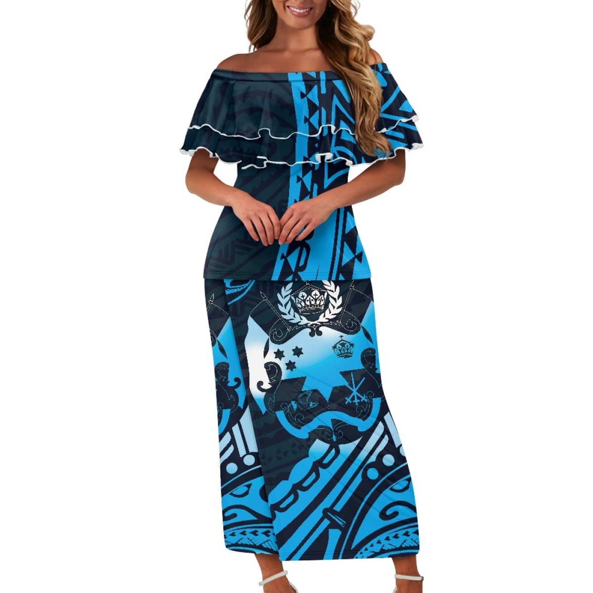 Samoa Puletasi Polynesian Tribal Tonga Logo Print Custom Ladies Plus Size Women's Sets Church Dress Asia & Pacific Islands Dress