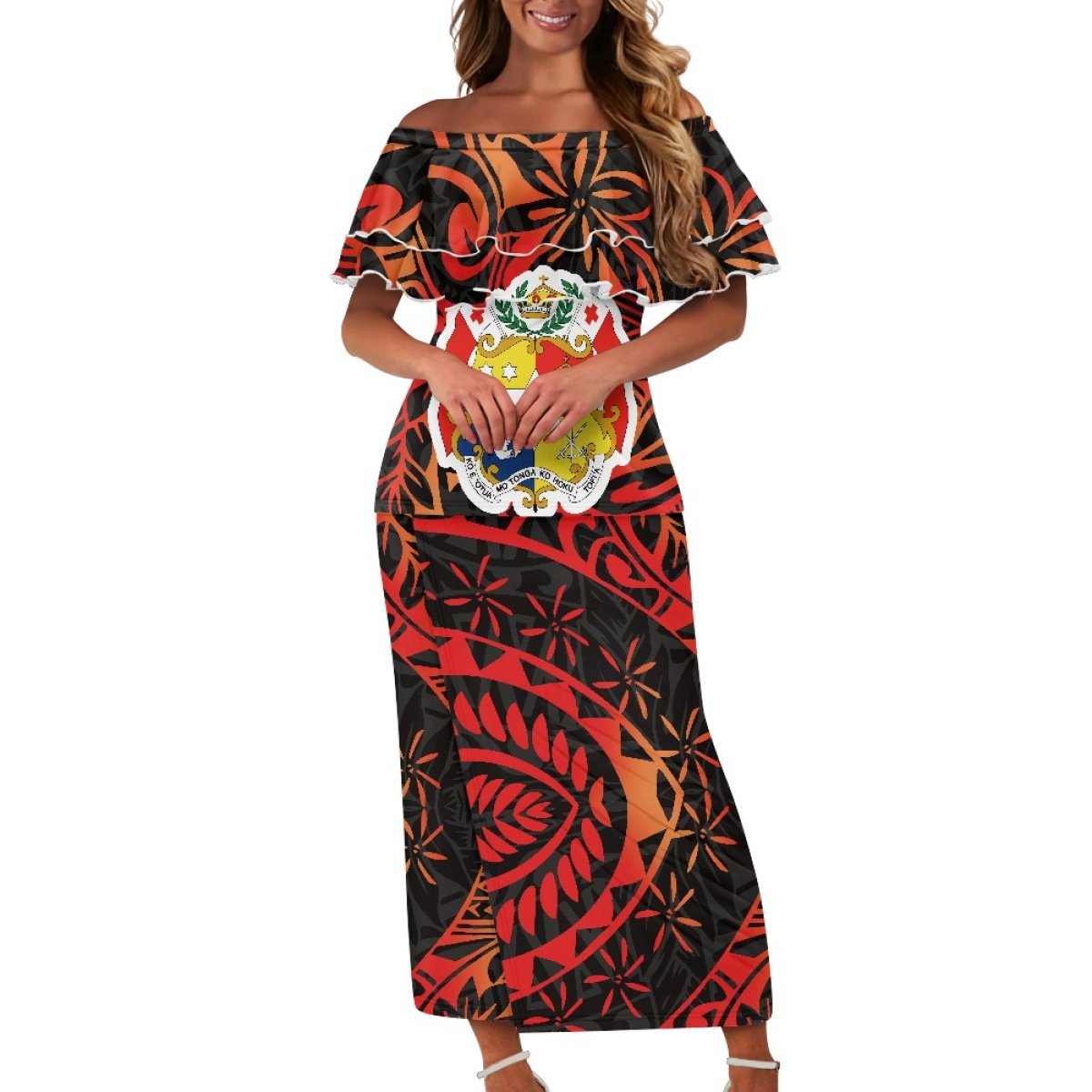 Samoa Puletasi Polynesian Tribal Tonga Logo Print Custom Ladies Plus Size Women's Sets Church Dress Asia & Pacific Islands Dress
