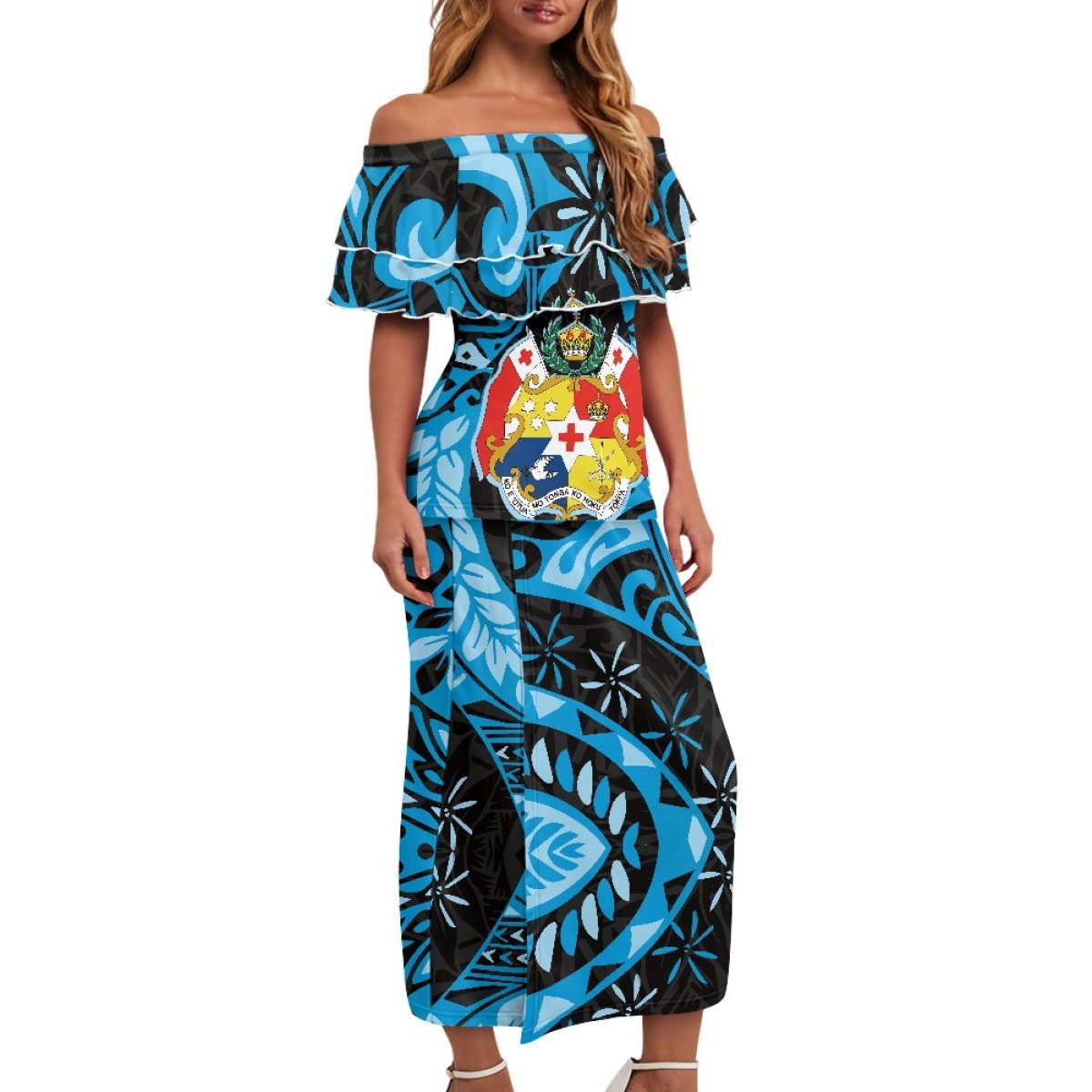 Samoa Puletasi Polynesian Tribal Tonga Logo Print Custom Ladies Plus Size Women's Sets Church Dress Asia & Pacific Islands Dress