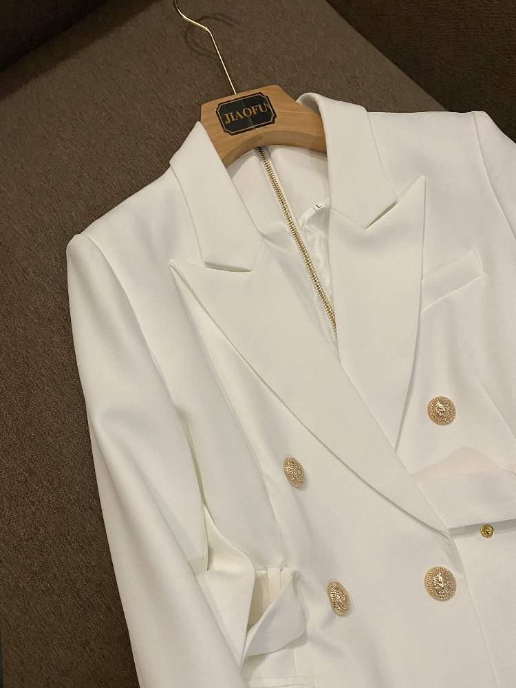 2024 Office Lady All-match Solid Long Sleeve Midi Double-breasted Blazer Women Dress With Belt