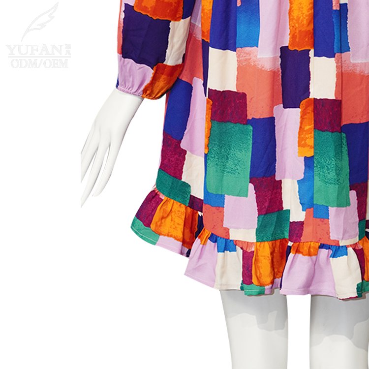 YuFan Custom Spring and Summer New Ruffle Short Dress Women's Plaid Print Casual Dress Bohemian Style