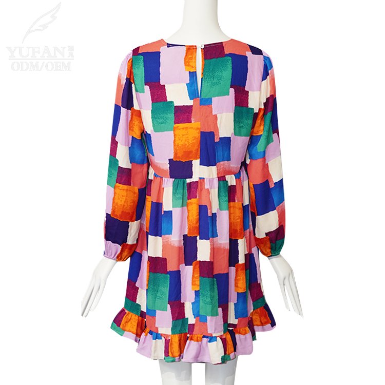 YuFan Custom Spring and Summer New Ruffle Short Dress Women's Plaid Print Casual Dress Bohemian Style