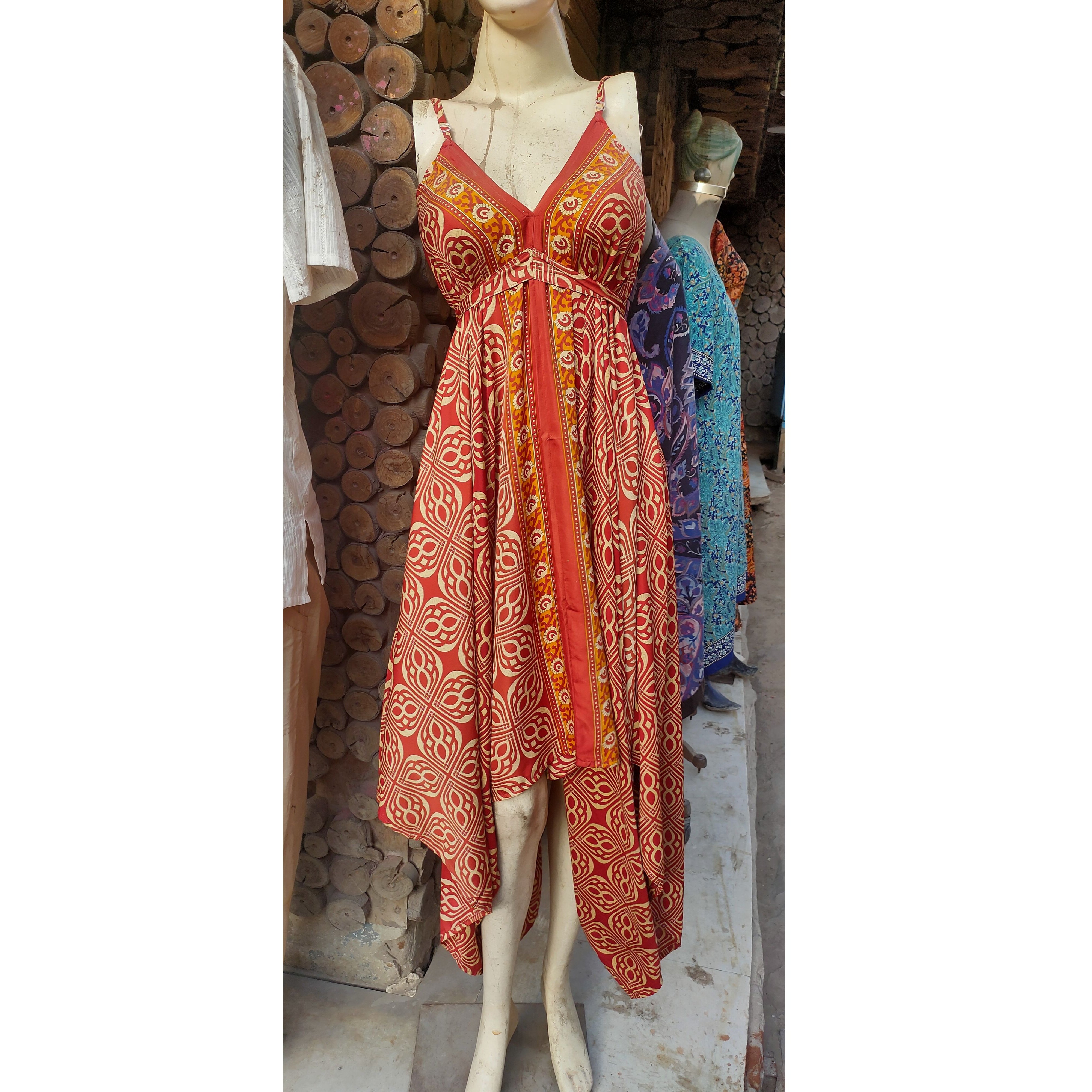 Bohemian silk dress Silk Saree 100% Best Quality Boho Women Fashion Beach Wear Casual Dress