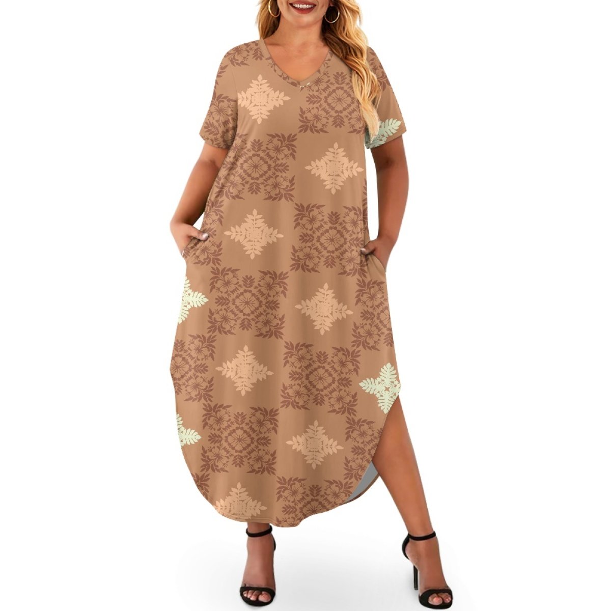 Private Customization Luxury Fashion Hawaii Quilt Design Loose And Casual Women's Short Sleeve Plus Size Dress Print On Demand