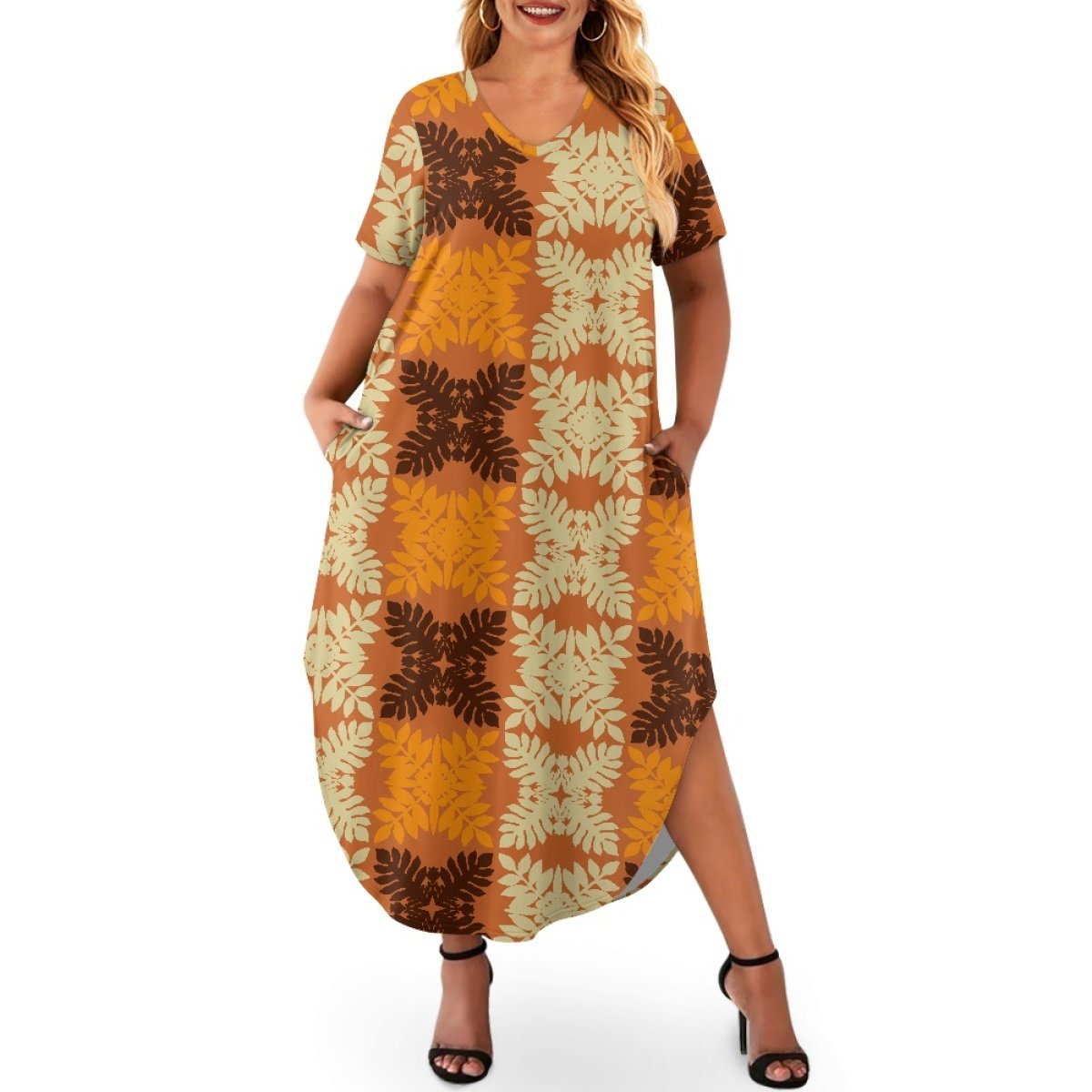 Private Customization Luxury Fashion Hawaii Quilt Design Loose And Casual Women's Short Sleeve Plus Size Dress Print On Demand