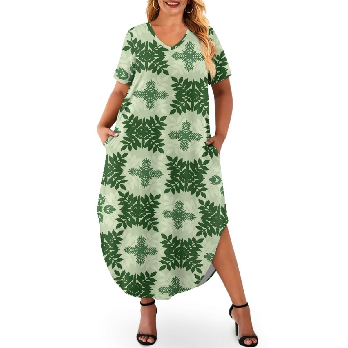 Private Customization Luxury Fashion Hawaii Quilt Design Loose And Casual Women's Short Sleeve Plus Size Dress Print On Demand