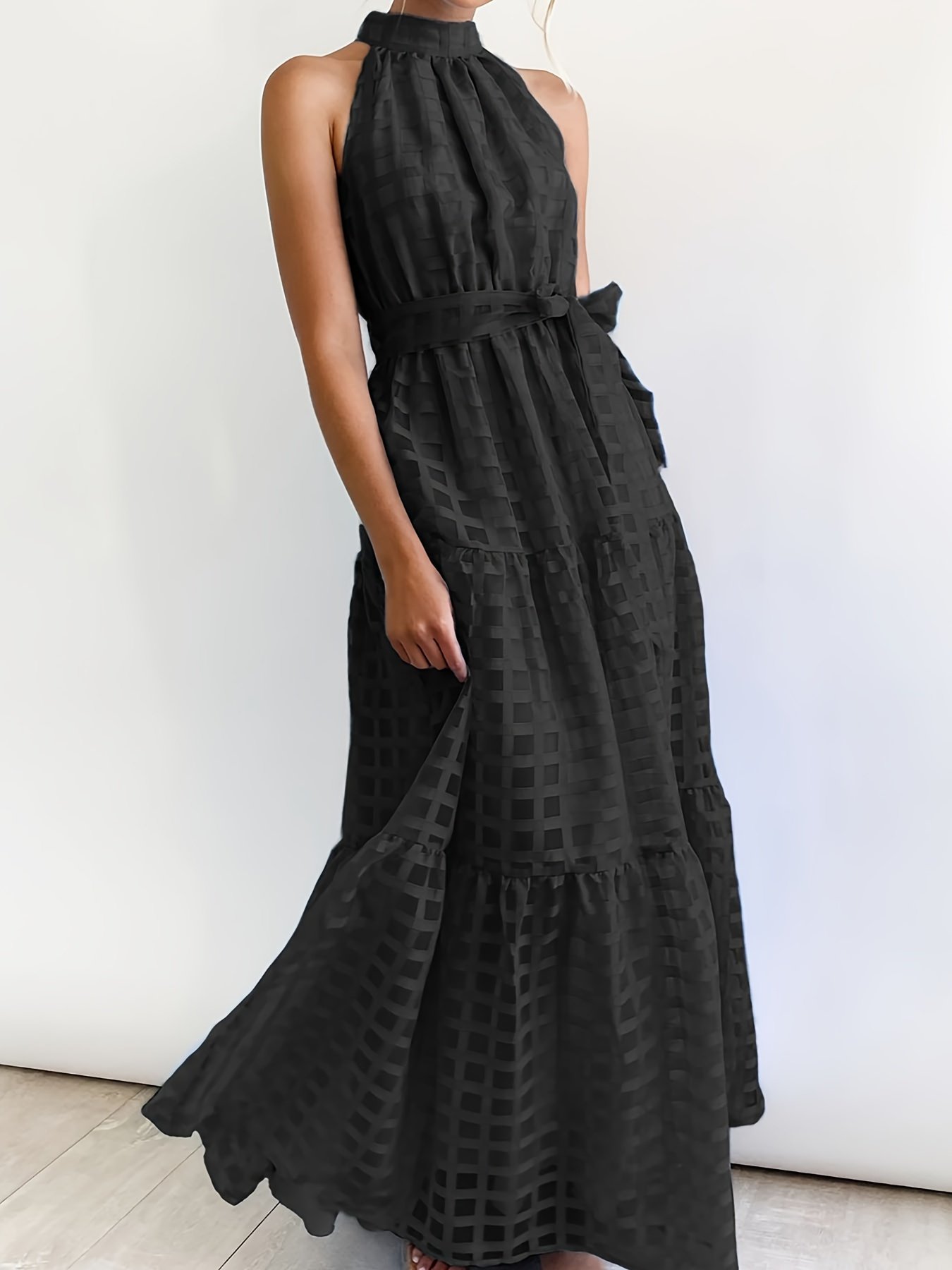 New Arrival Sexy Hanging Neck Solid Color Dress Sleeveless Lady Casual Dress Custom Off Shoulder Formal Dresses