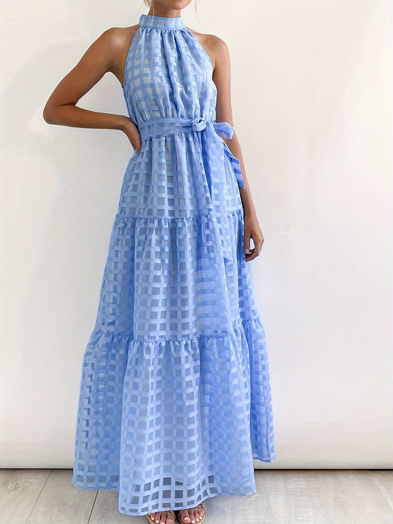 New Arrival Sexy Hanging Neck Solid Color Dress Sleeveless Lady Casual Dress Custom Off Shoulder Formal Dresses