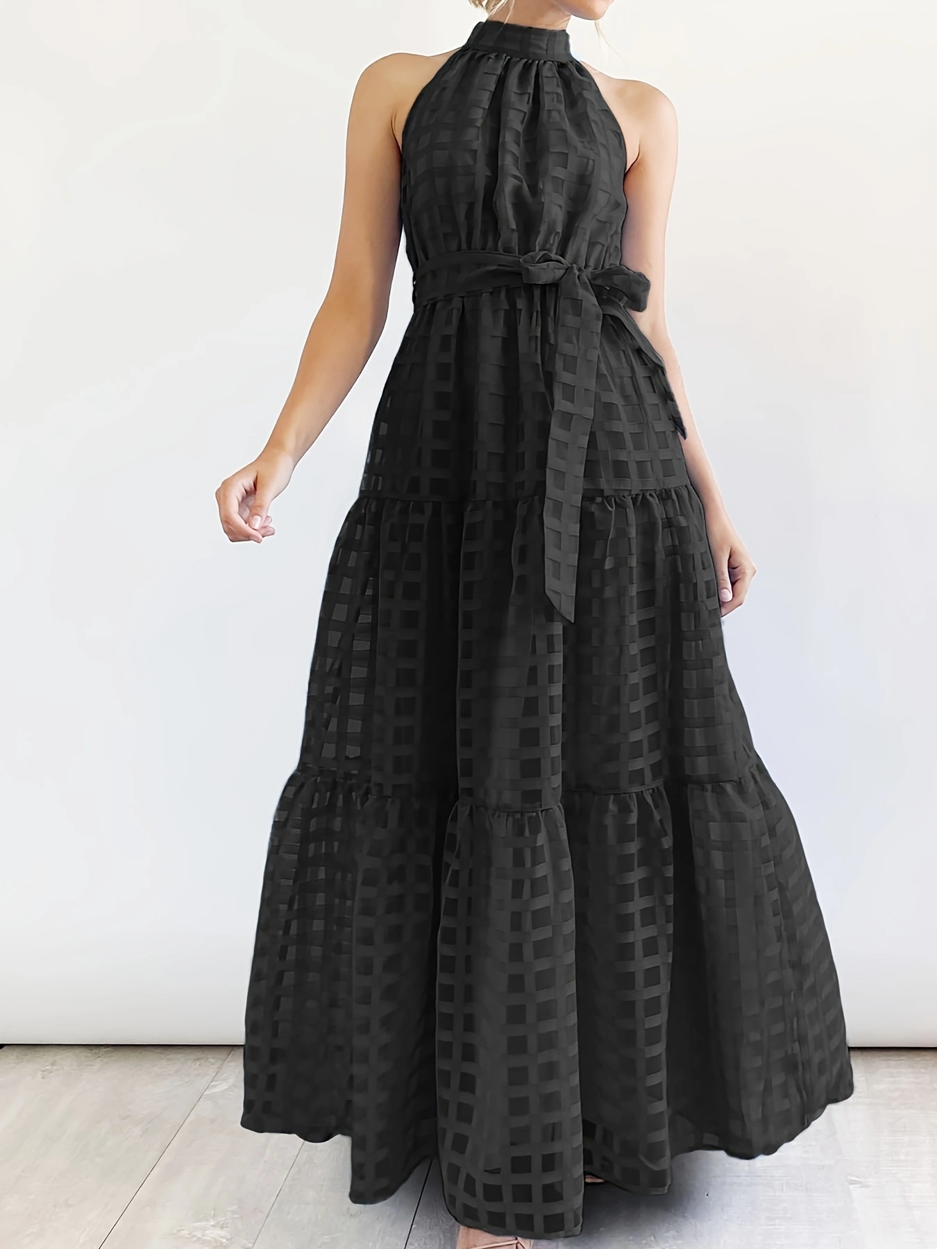 New Arrival Sexy Hanging Neck Solid Color Dress Sleeveless Lady Casual Dress Custom Off Shoulder Formal Dresses