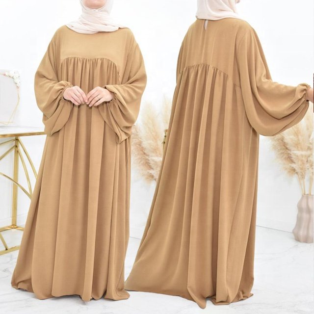 Promotional High Quality Solid Color Dubai Modest Abaya Plus Size Muslim Women Dress Kaftan Long Sleeve Jazz Crepe Casual Abaya