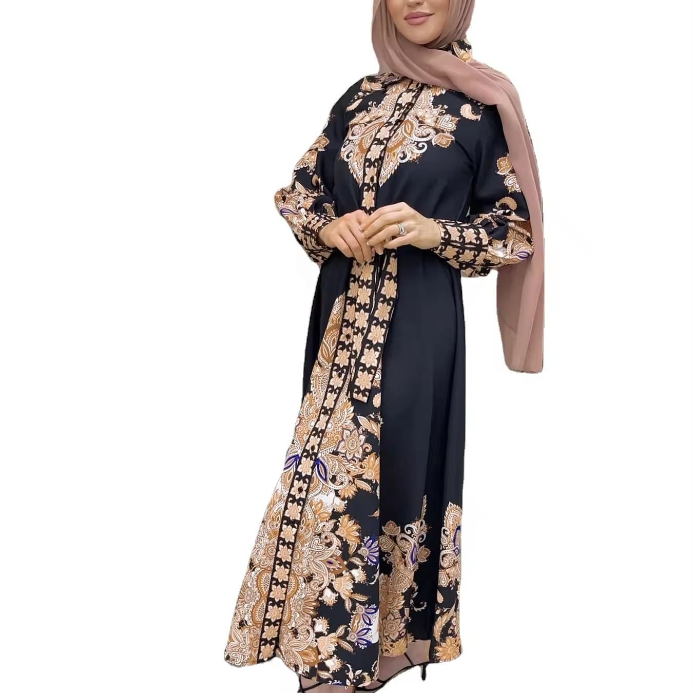 Latest design Middle Eastern Women Muslim long dress print skirt dress Elegant casual dress