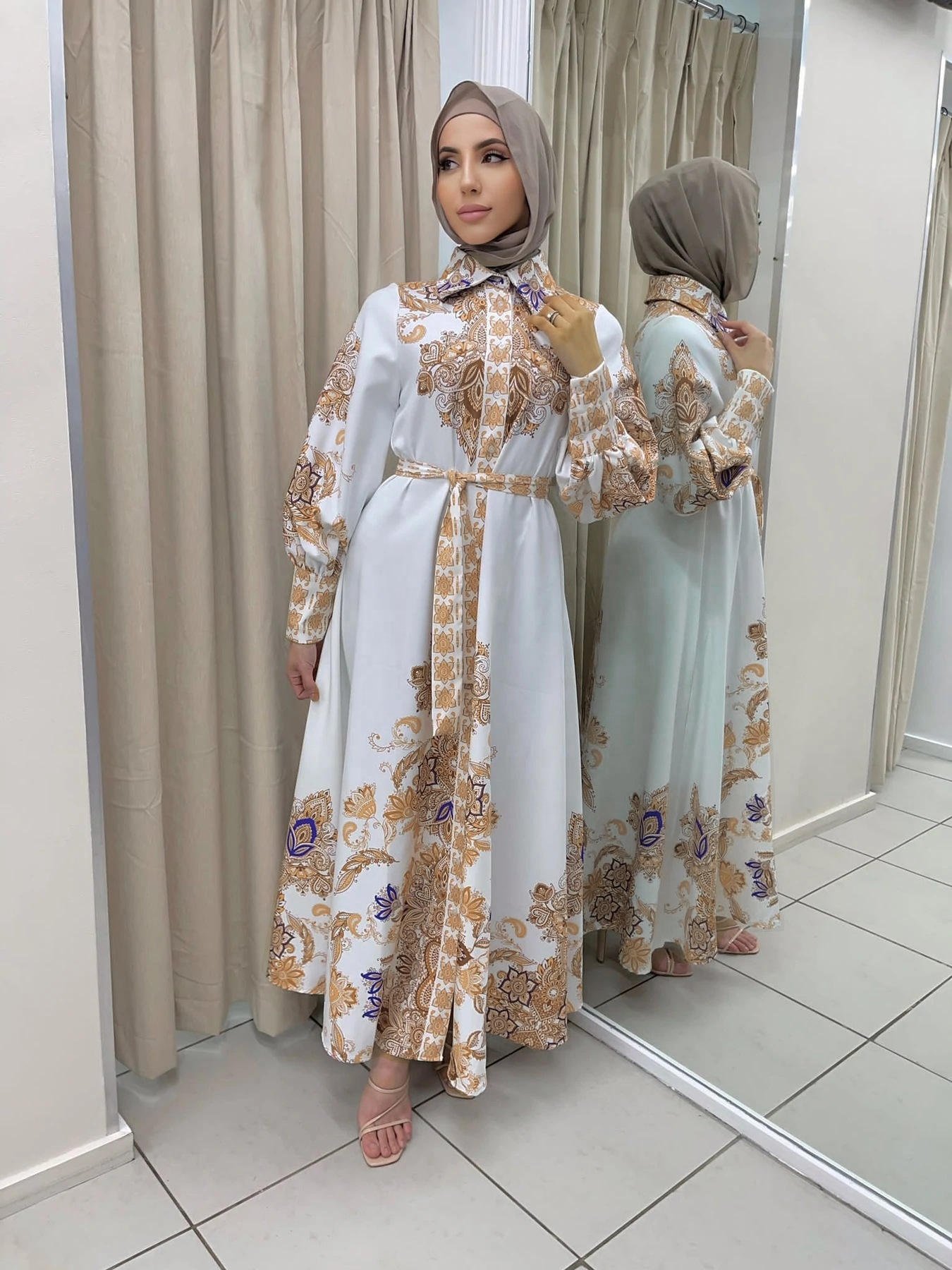 Latest design Middle Eastern Women Muslim long dress print skirt dress Elegant casual dress