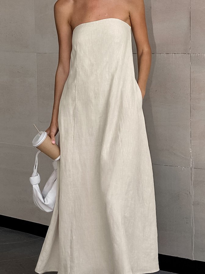 Clothes Women Dresses Elegant 2024 Summer Ladies Linen Dresses Sleeveless Strapless Casual Dress