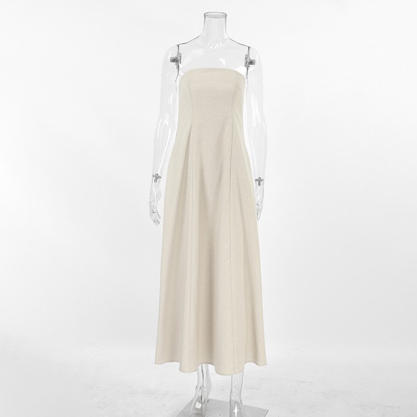 Clothes Women Dresses Elegant 2024 Summer Ladies Linen Dresses Sleeveless Strapless Casual Dress