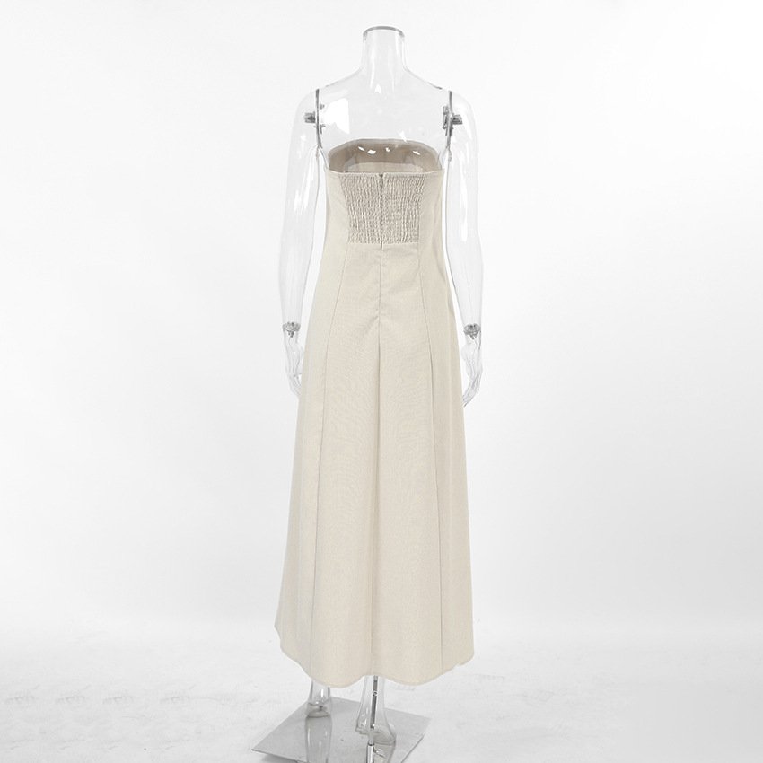 Clothes Women Dresses Elegant 2024 Summer Ladies Linen Dresses Sleeveless Strapless Casual Dress