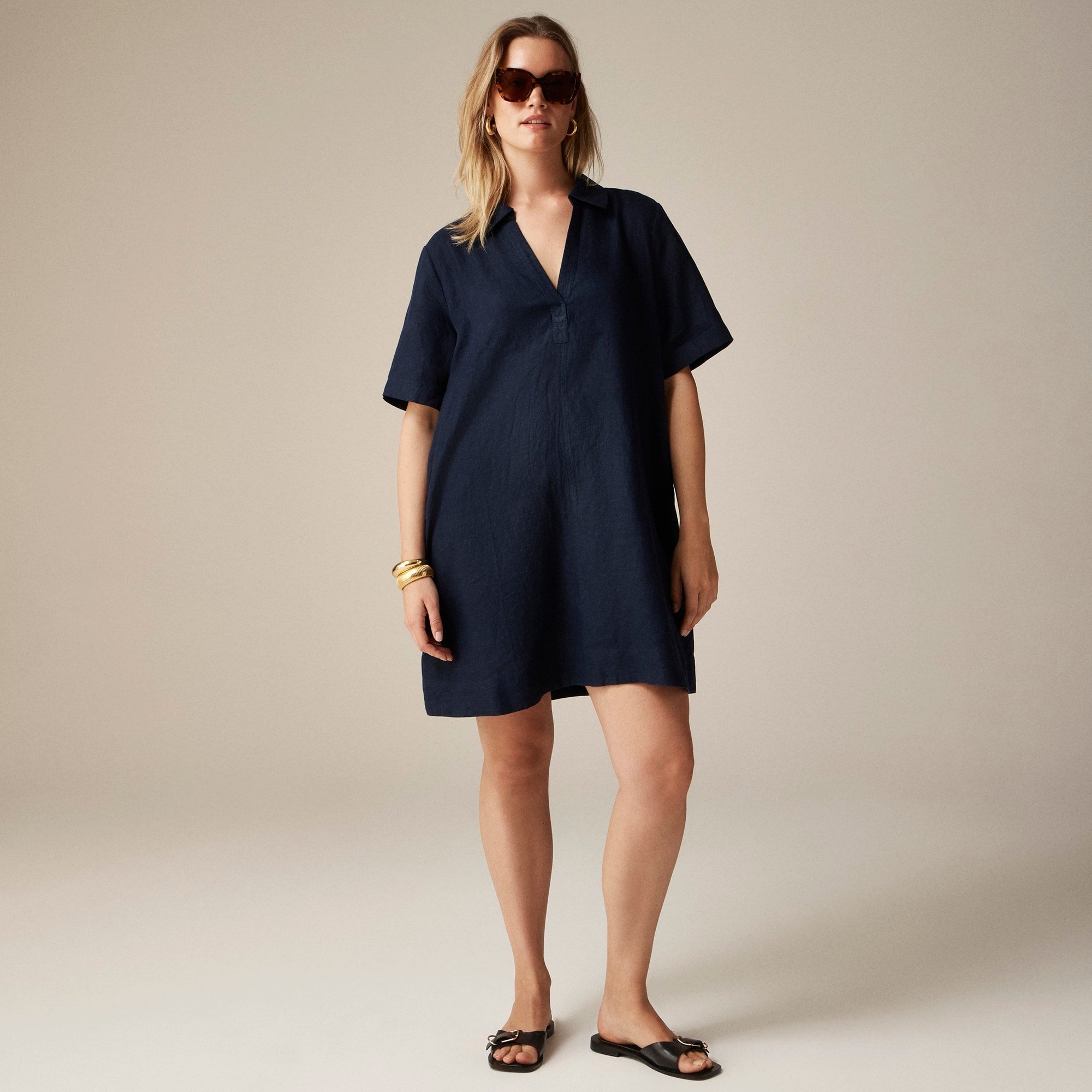 Custom V Neck Pockets Women Summer Dresses Loose Woman Elegant Casual Dresses Falls Above Knee Linen Dress OEM Plus Size