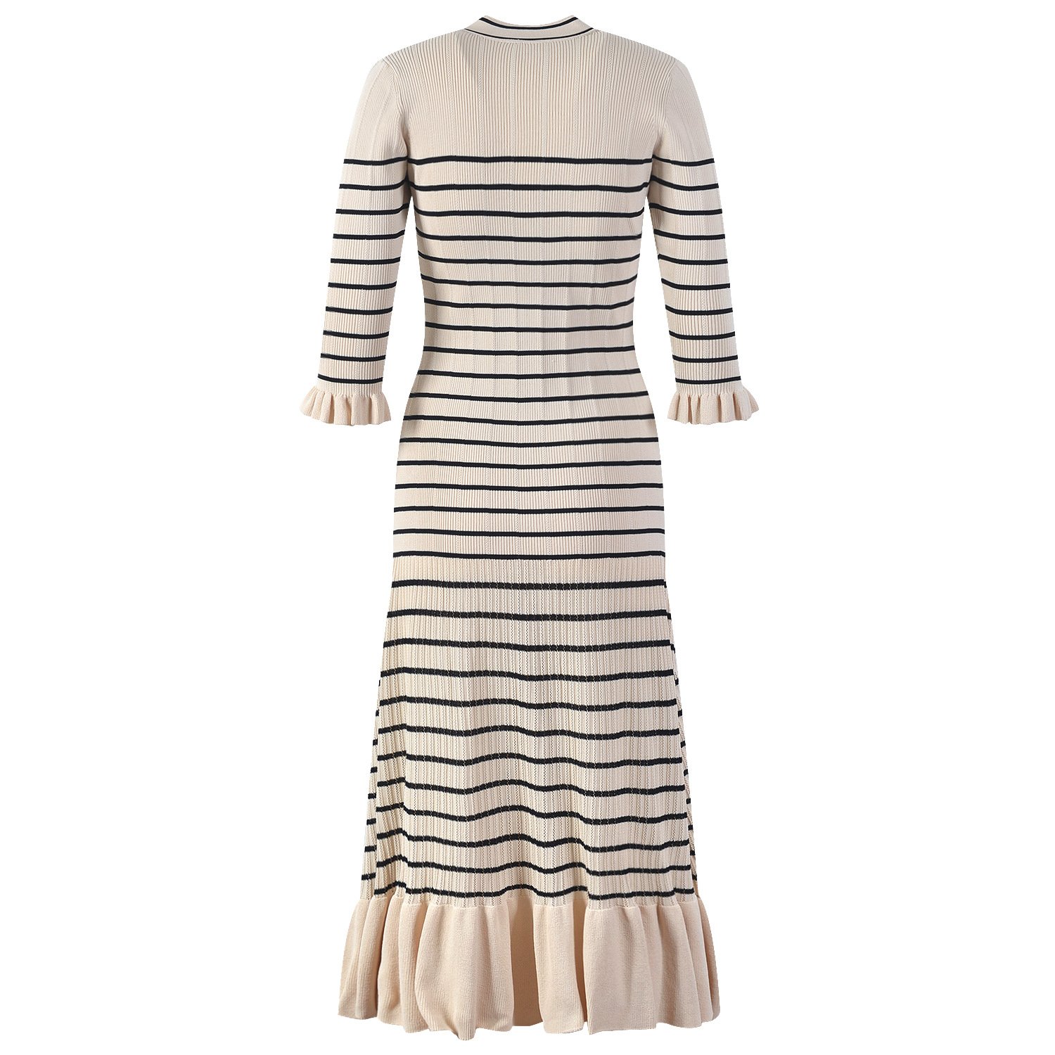2024 Summer Maxi-Length Women's Dress Autumn New French Lazy Style Striped Knitted Bodycon V-Neck Slim Fit Casual Dress