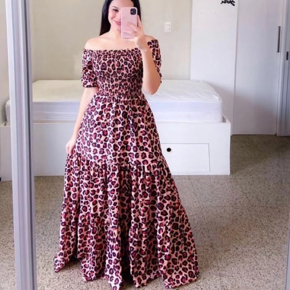 textile Fashion Ladies Long Summer One-shoulder Floral Dress Women Clothing Casual Dresses Women's Maxi Dresses