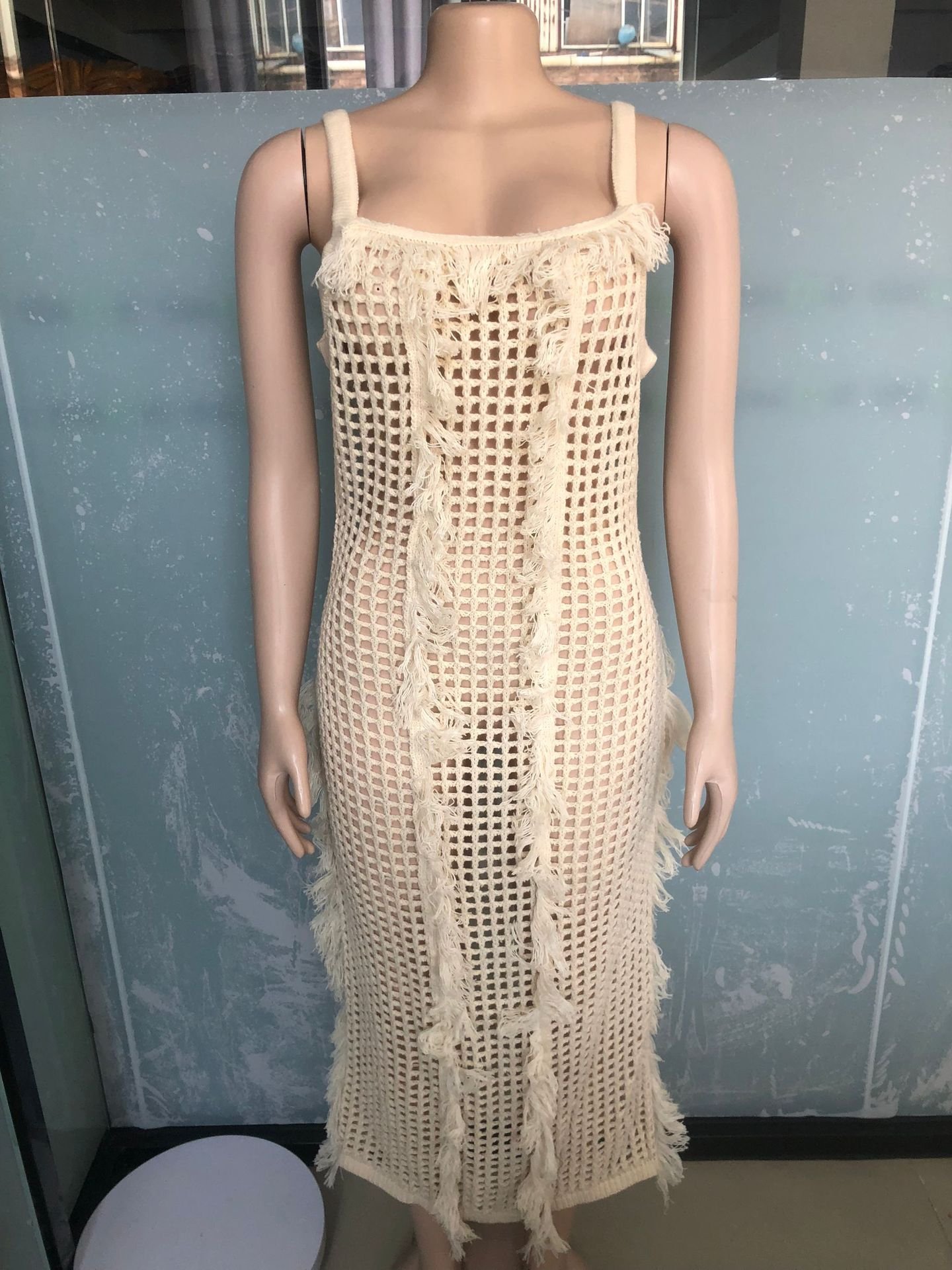 2024 Summer New Women's Fashion knitted Maxi-Length Halter Long Dresses Bodycon Girl Summer Sexy Dresses Club Party Solid