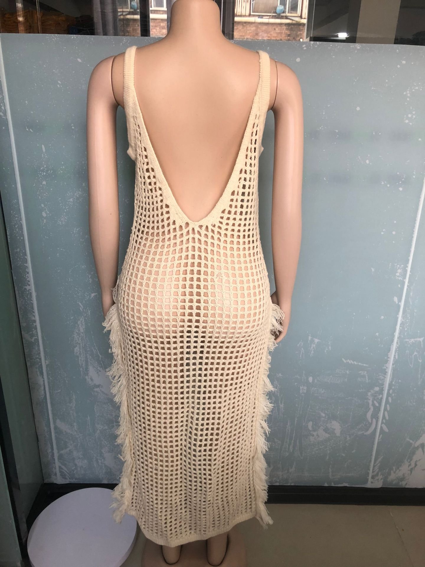 2024 Summer New Women's Fashion knitted Maxi-Length Halter Long Dresses Bodycon Girl Summer Sexy Dresses Club Party Solid