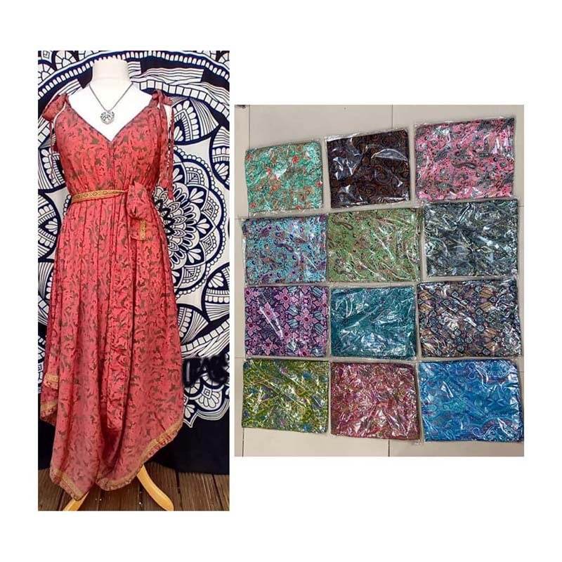 Hot New Sari Fabric Print Silk Mix Women Dori Dress Wholesale Price Mixed Color Free Size Long GC-AP-962