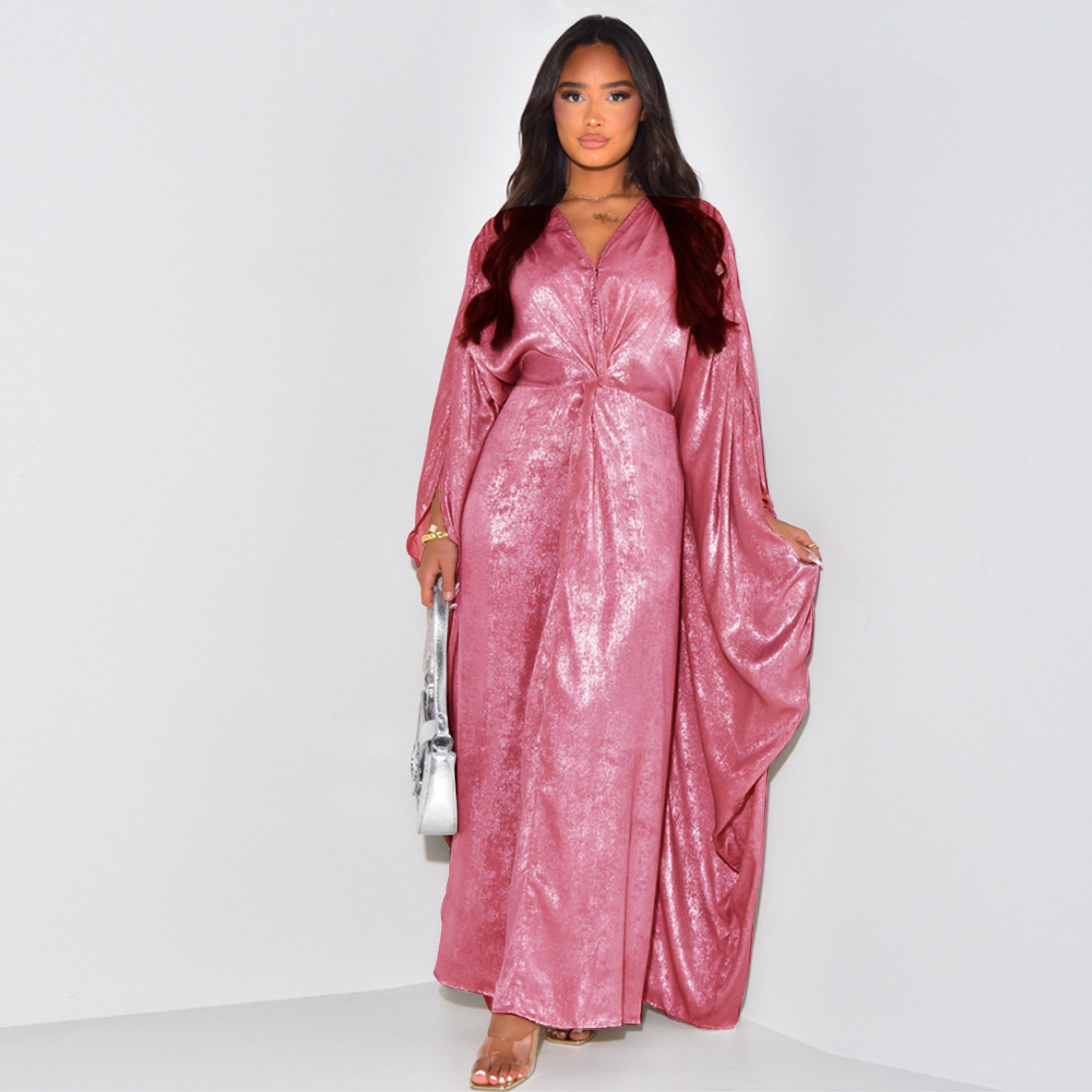 Factory New Arrival UAE Dubai Luxury Shiny Abaya Batwing Sleeve Design Kimono Kaftan Closed Abaya Muslim Dress Islamic Robes