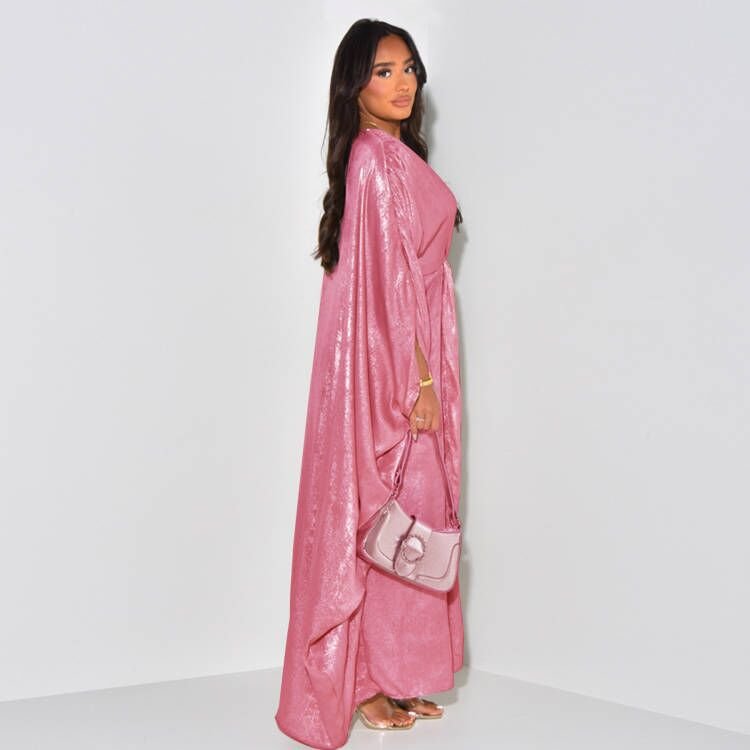 Factory New Arrival UAE Dubai Luxury Shiny Abaya Batwing Sleeve Design Kimono Kaftan Closed Abaya Muslim Dress Islamic Robes