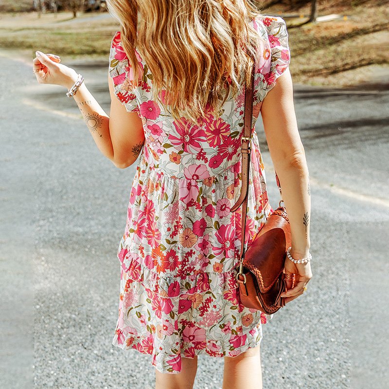 2024 Dear-Lover Casual Dresses Ruffled Tank Top Mini Dress Ruffled Floral Dresses Women