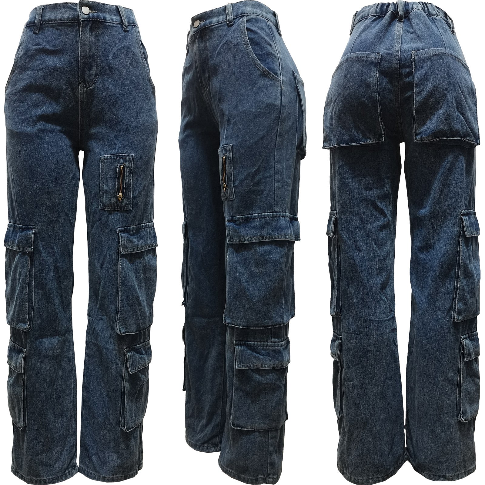 C11002 fashion denim long pockets casual ladies jeans
