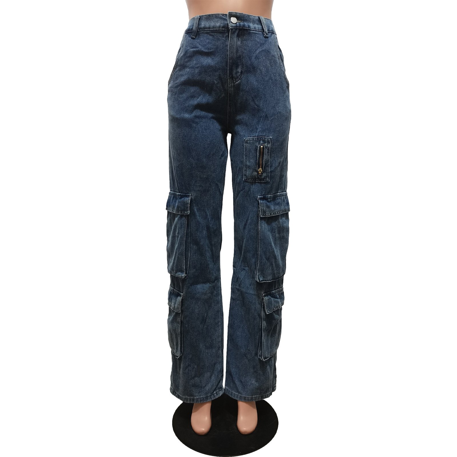 C11002 fashion denim long pockets casual ladies jeans
