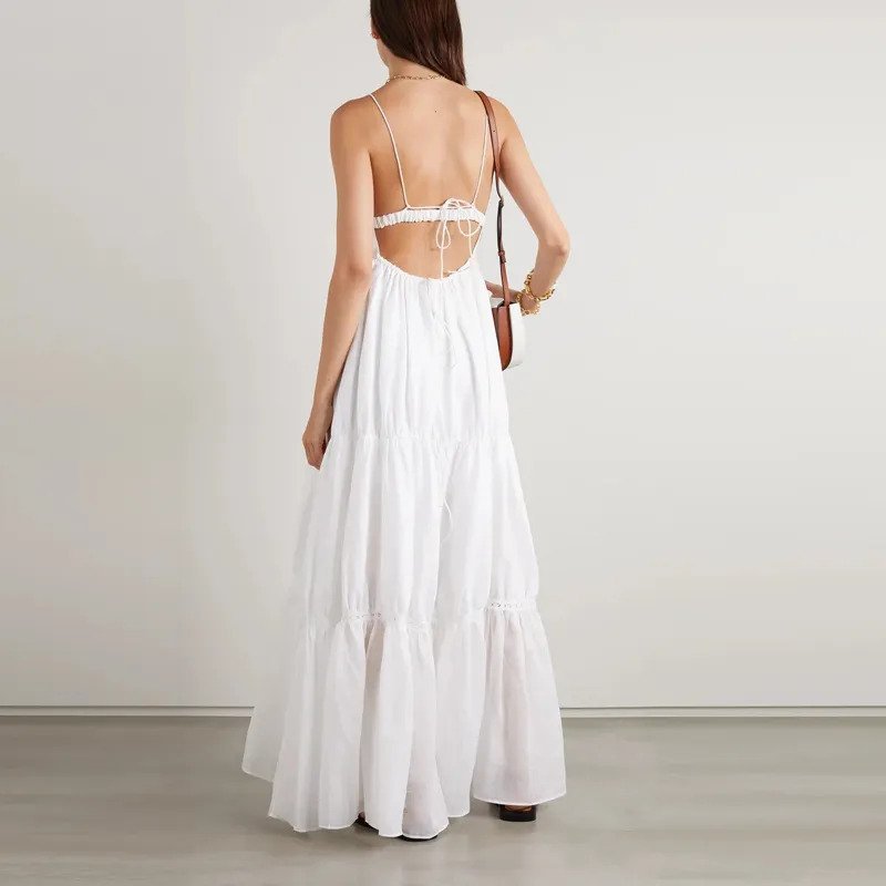 2023 Wholesale Price V-neck Backless Dress Summer Cotton Long Casual Dresses For Women