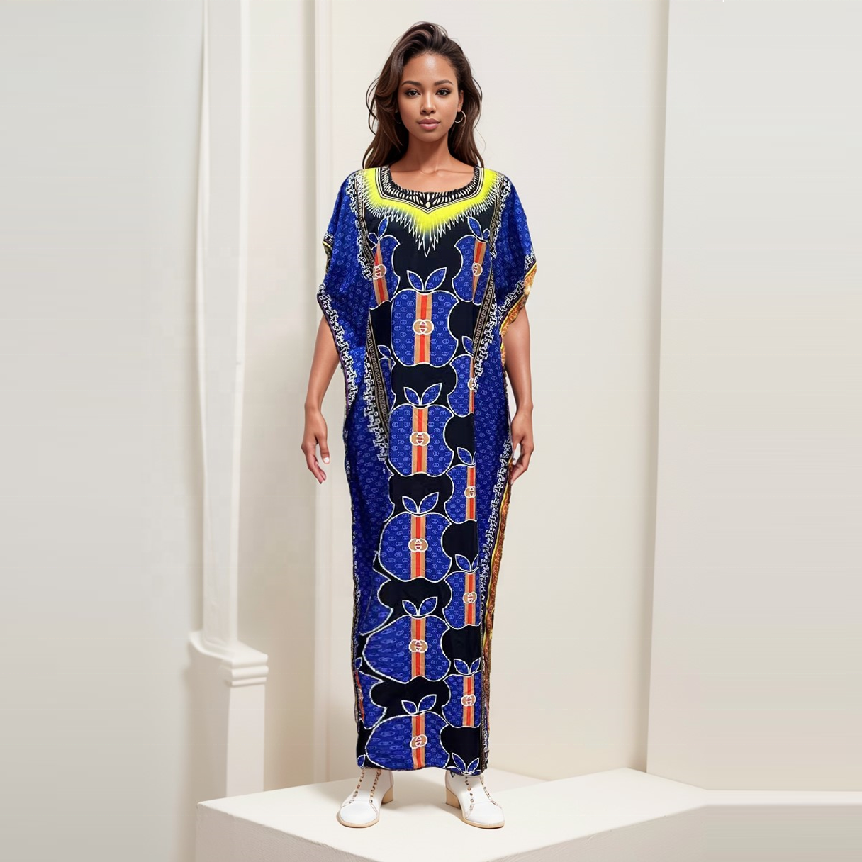 New Popular Item Europe America Loose Apple Design Headscarf African Printed Summer Women Casual Dress