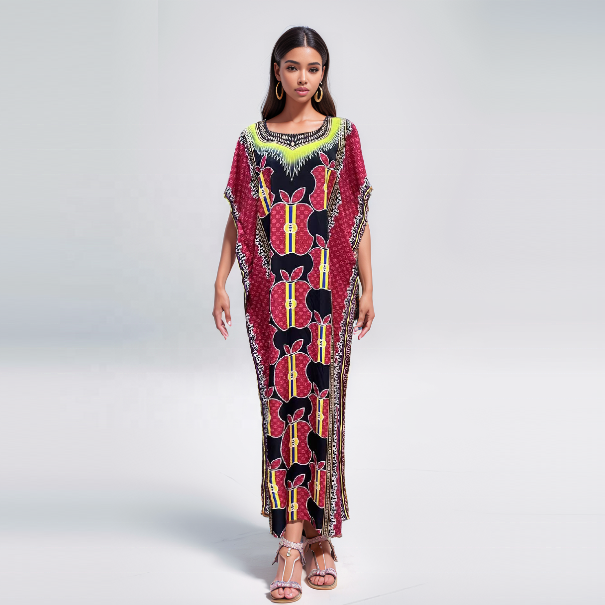 New Popular Item Europe America Loose Apple Design Headscarf African Printed Summer Women Casual Dress