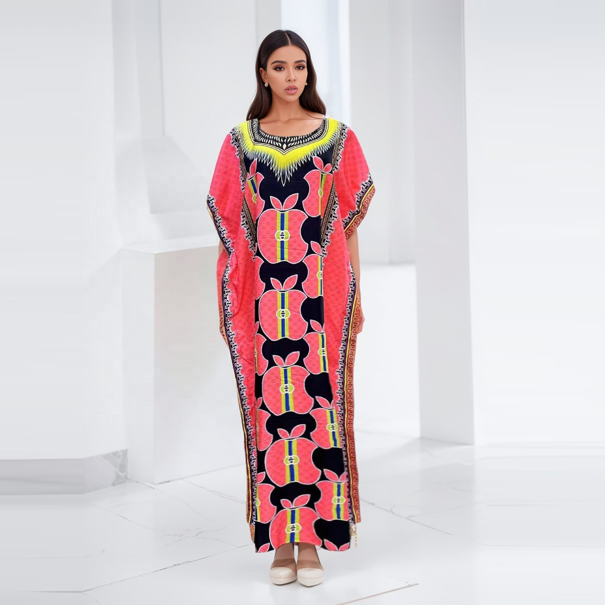 New Popular Item Europe America Loose Apple Design Headscarf African Printed Summer Women Casual Dress