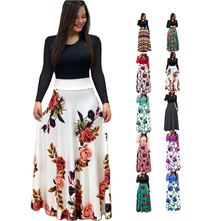 Factory customization spring long dresses women maxi plus size elegant casual dress ladies