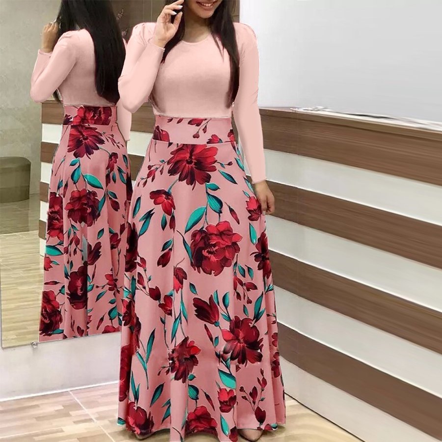 Factory customization spring long dresses women maxi plus size elegant casual dress ladies