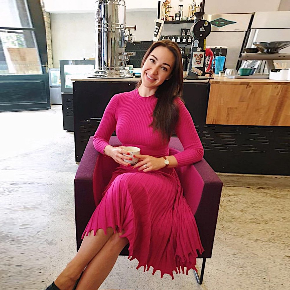 Hot sale new womens clothes casual dresses fashion mid length womens sweaters solid color pleated sweater dress
