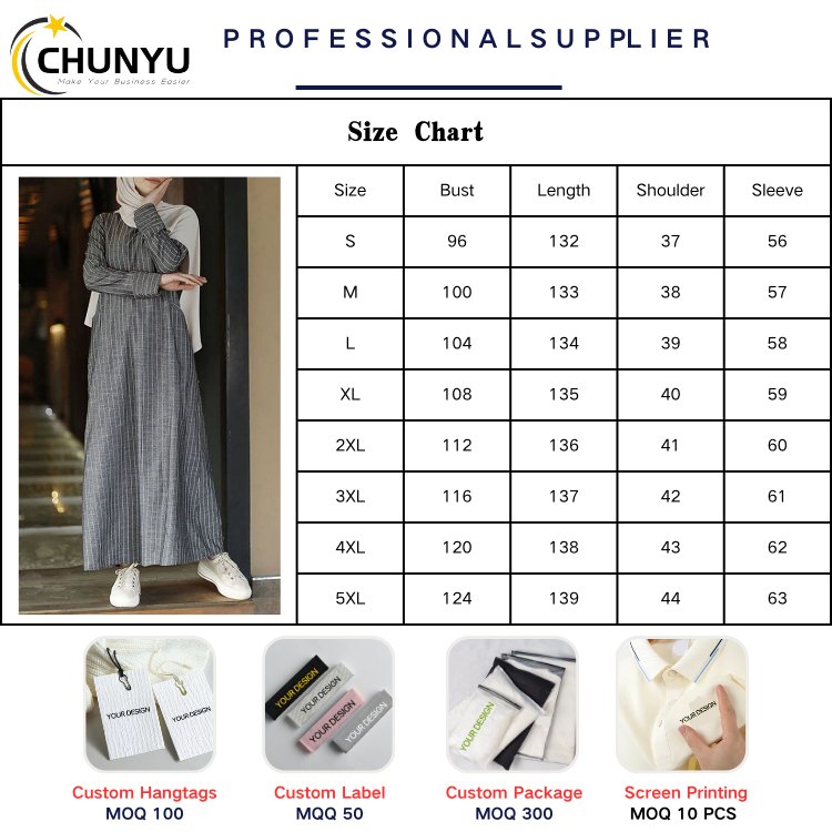 S-5Xl Muslim Women'S Dress Retro Large Fashion Women'S Casual Dress Long-Sleeved Striped Cotton Linen Dress