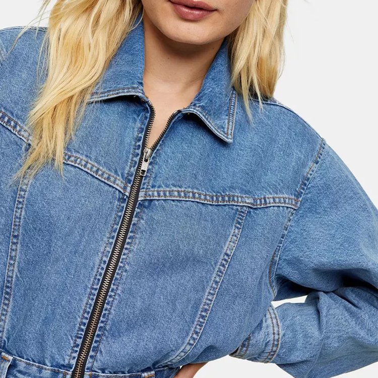 Wholesale OEM Custom Ladies Denim Shirts Dress Women Zip Up Jean Dress Long Sleeve Denim Dresses