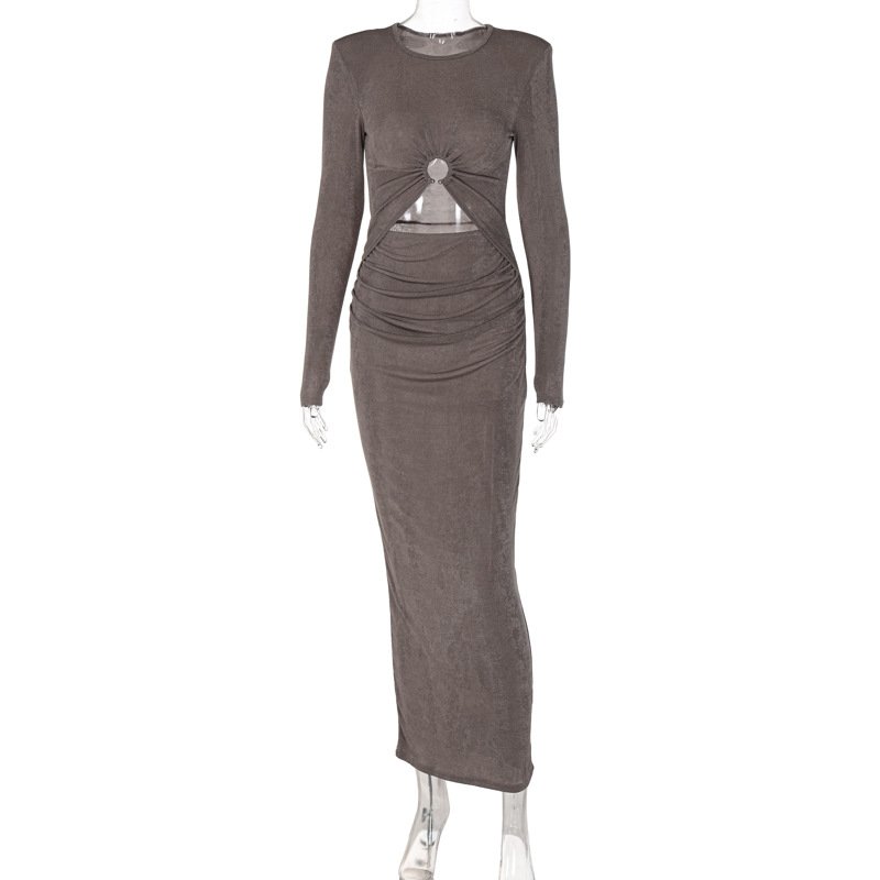 Wholesale women sexy hollow out dress knit long sleeve dress casual dress