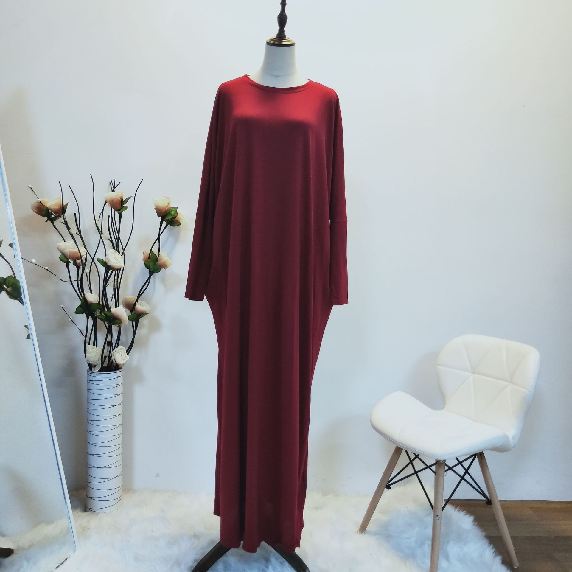 Modest Batwing Muslim Women Dress Women Dress Breathable Long Sleeve Parying Dubai Robe closed abaya